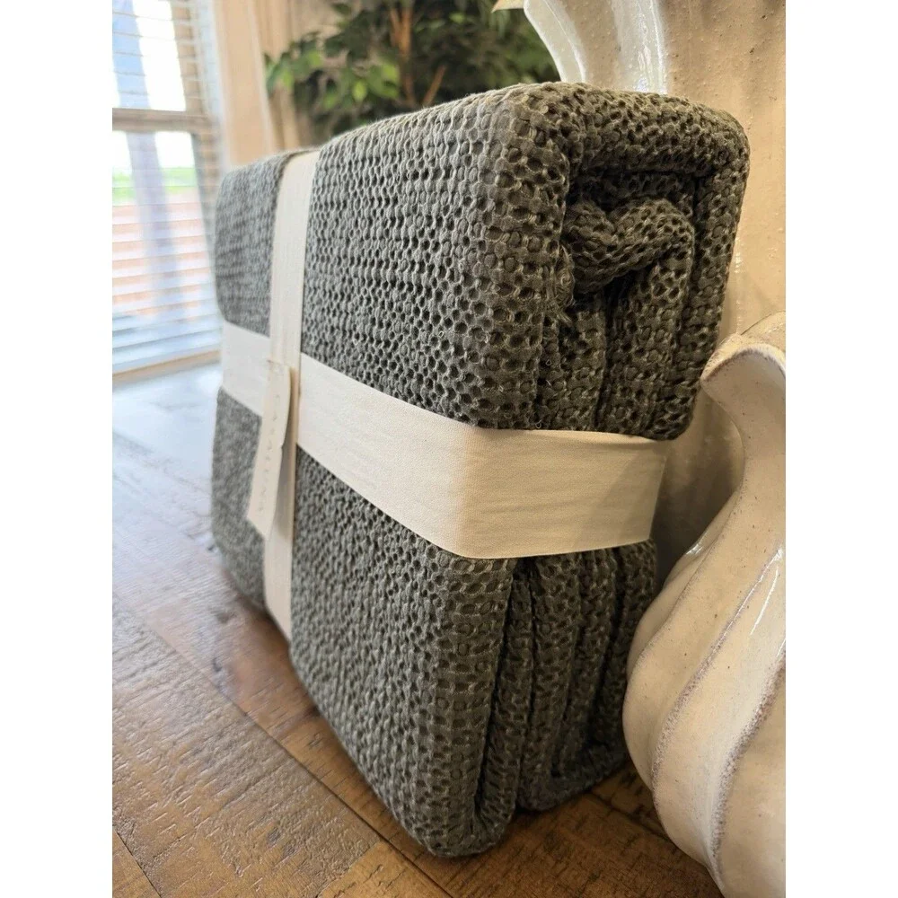 King Textured Waffle Coverlet Olive Green - Casaluna NEW